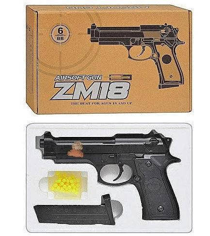 

Детский пневматический пистолет с пульками Beretta M92 (ZM18), Черный