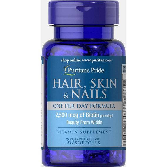 

Формула для волос, кожи, ногтей, Hair, Skin & Nails, Puritan's Pride, 1 в день, 30 капсул