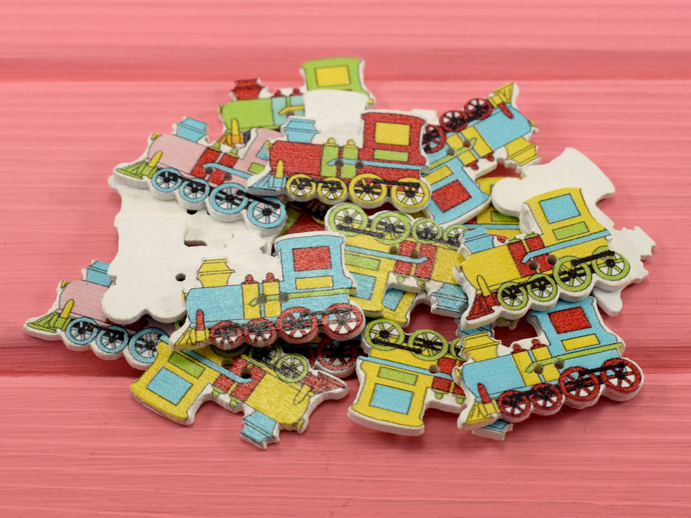 

Пуговки "Паровозики" деревянные (5 шт.), Разные цвета