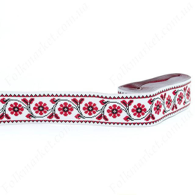 

Лента с украинским орнаментом жаккардовая 50 мм 0850, Красный