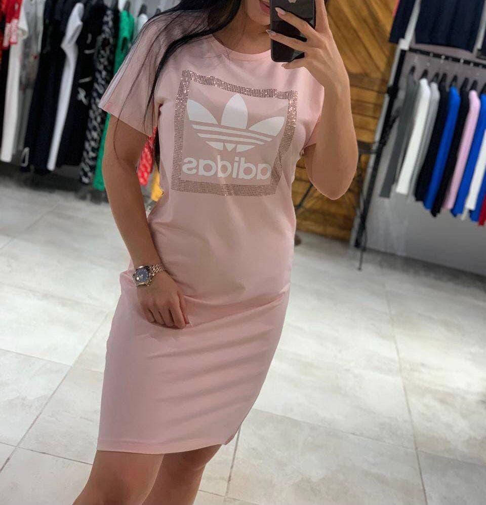 

Платье брендовое со стразами в стиле Adidas Турция розовое