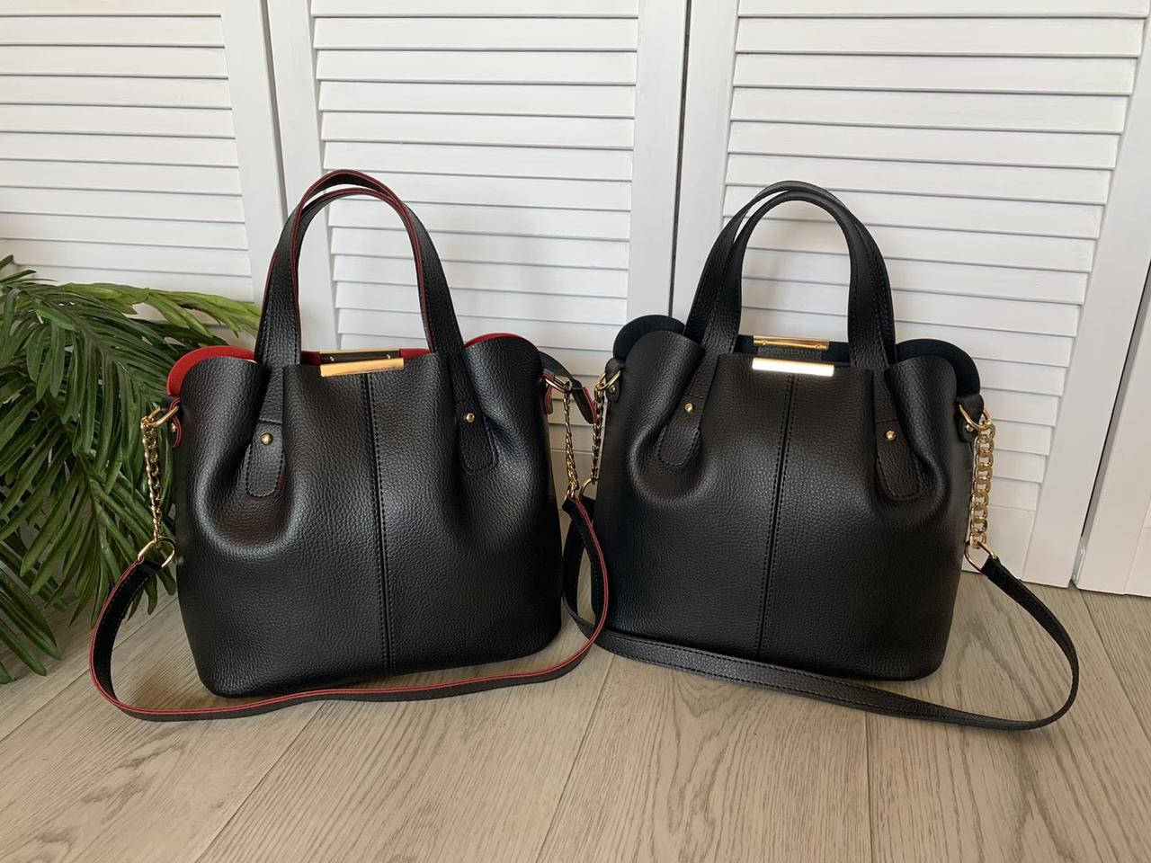 

Женская вместительная сумка черная модная сумочка экокожа, Черный