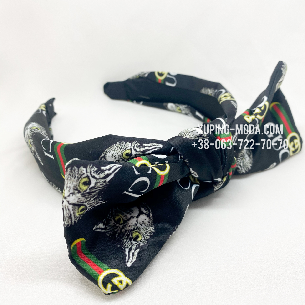 

Модный обруч Gucci. Принт с кошками. Чёрный, Черный