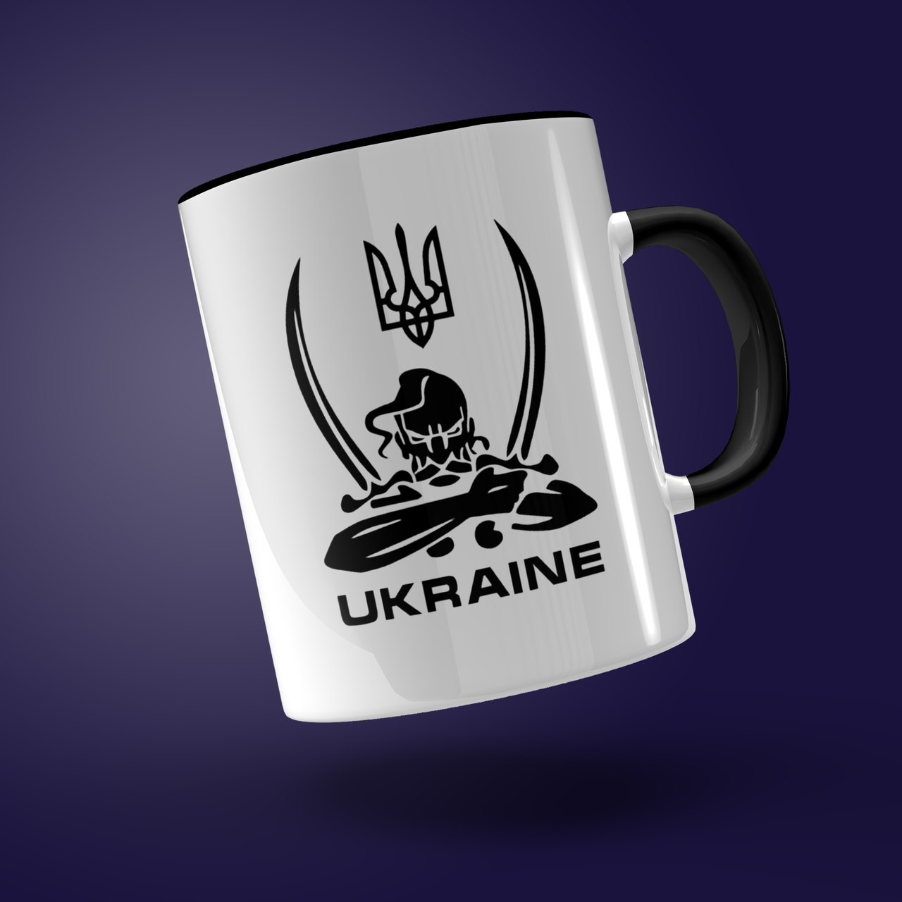 

Кружка керамическая с принтом "Ukraine - герб та козак з шаблями" 330 мл Белая с черной ручкой, Белый