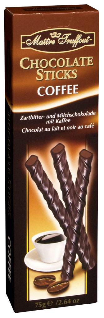 

Шоколад черный с начинкой со вкусом кофе Chocolate Sticks Coffee Maitre Truffout 75 г Австрия