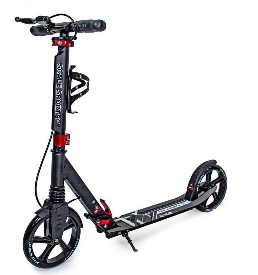 

Детский самокат с ручным тормозом, фонариком и звоночком Scale Sports SS-08. Черного цвета, Черный