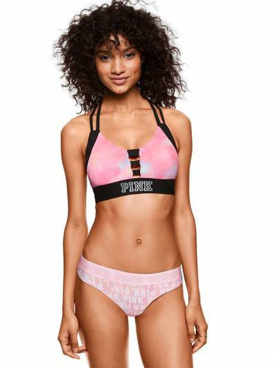 

Трусики Тонг Victoria's Secret PINK Logo Thong р. M, Розовые, Розовый