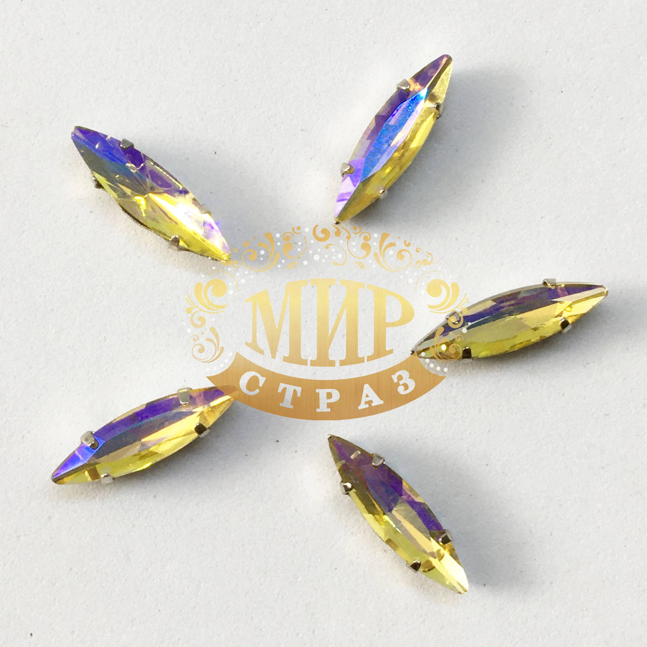 

Камни в цапах Иголочка 4х15мм Цвет Topaz AB, Белый