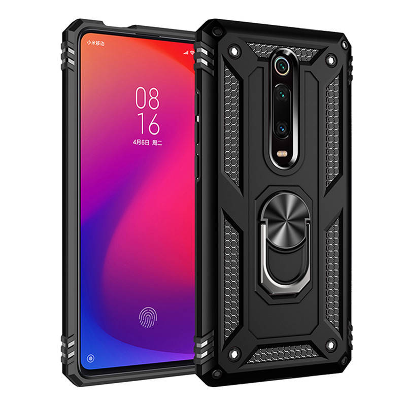 

Противоударный чехол с кольцом подставкой для Xiaomi Mi 9T pro черный матовый