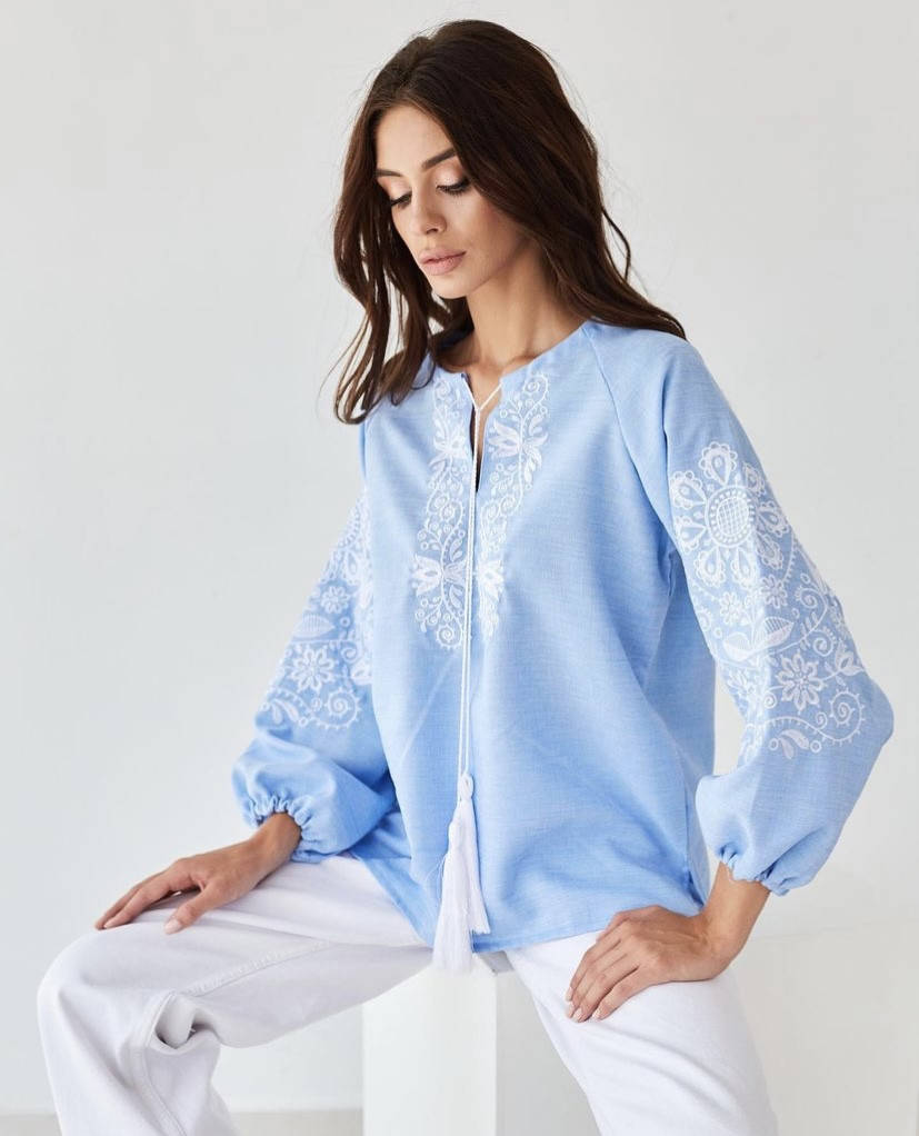 

Женская блуза вышиванка рубашка, Голубой