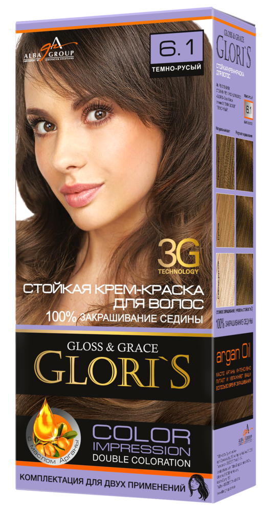 

Краска для волос 6.1 Темно-Русый, Gloris