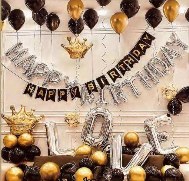 

Набор воздушных шаров для фото на день рождения Happy Birthday 9009, Черный