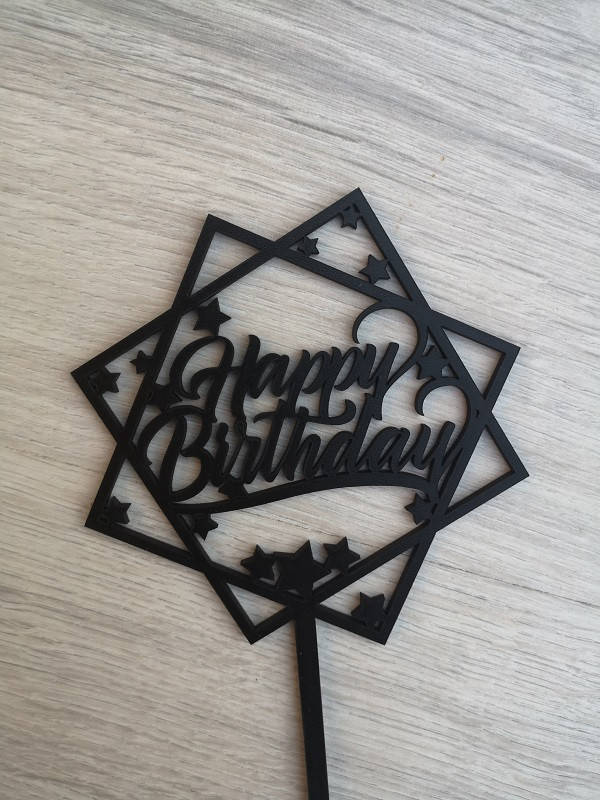 

Топпер для торта черный Happy Birthday!