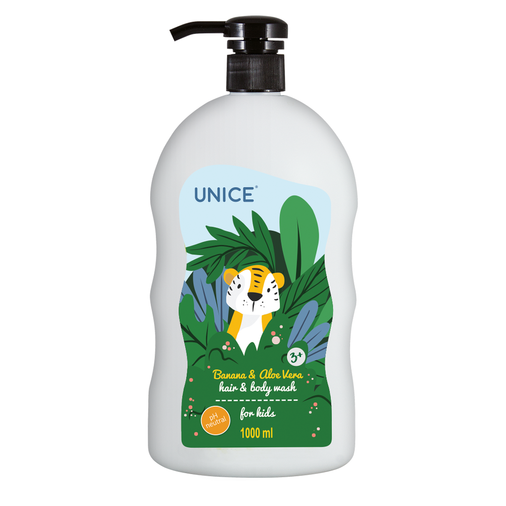 

Детский шампунь для волос и тела Unice с экстрактом банана и алоэ вера, 1000 мл