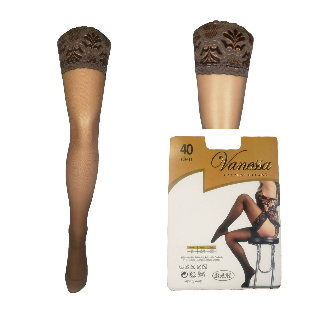 

Чулки Vanessa женские 40 den с широким кружевом 4, grafit