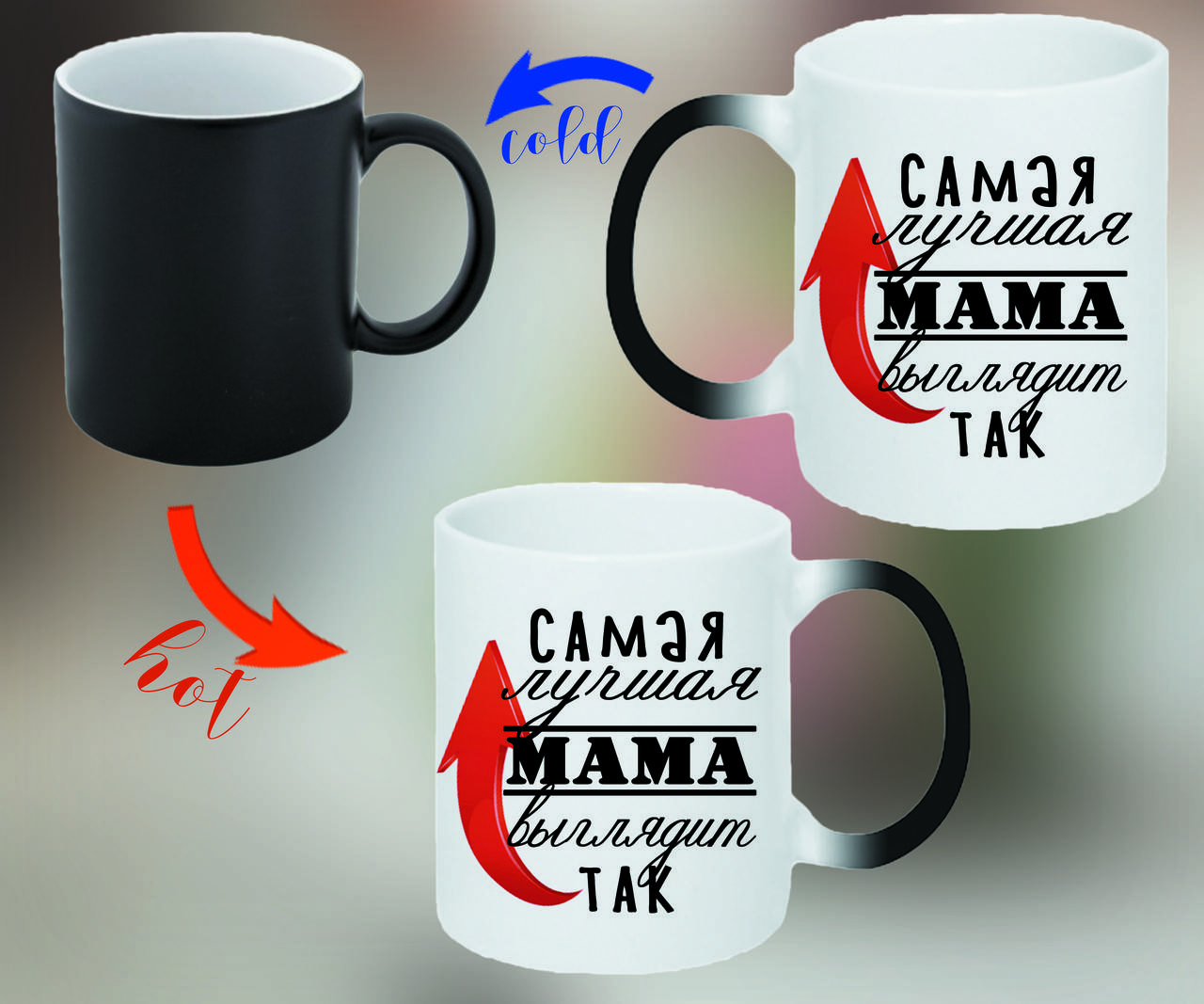

Подарок для мамы, магическая чашка с тематическим принтом