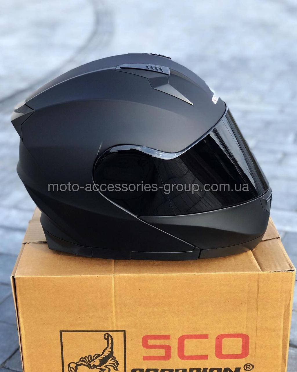 

Шлем SCORPION модуляр закрытый с откидным подбородком+очки SCO-162 ЧЕРНЫЙ матовый