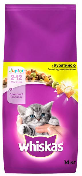 

Whiskas Junior подушечки с кремовой начинкой для котят (с курицей) 14кг
