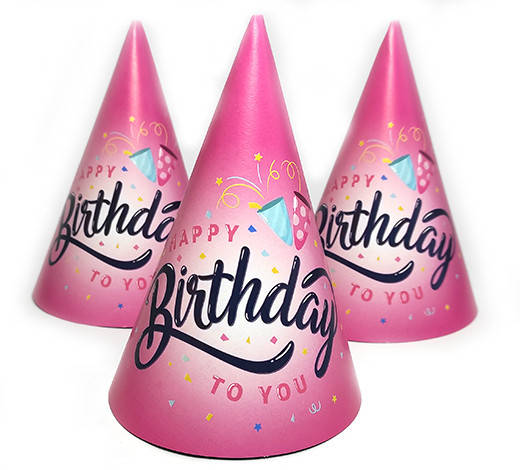

Колпак праздничный 15 см "Happy Birthday pink"