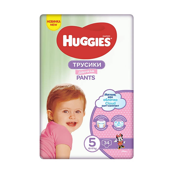 

Детские подгузники-трусики Huggies Pants 5 (12-17 кг) 34 шт. GIRL, Разные цвета