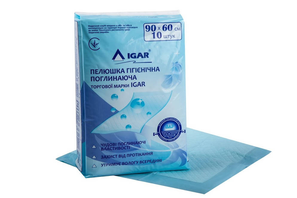

Пелюшки гігієнічні поглинаючі торгової марки IGAR 60х90 №10