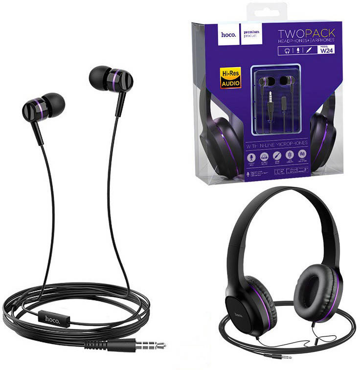 

Наушники Hoco W24 (2 в 1) Black-Purple, Черный