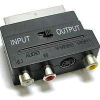 

Переходник, штекер Скарт - 3 гнезда RCA с переключателем IN-OUT, Tcom