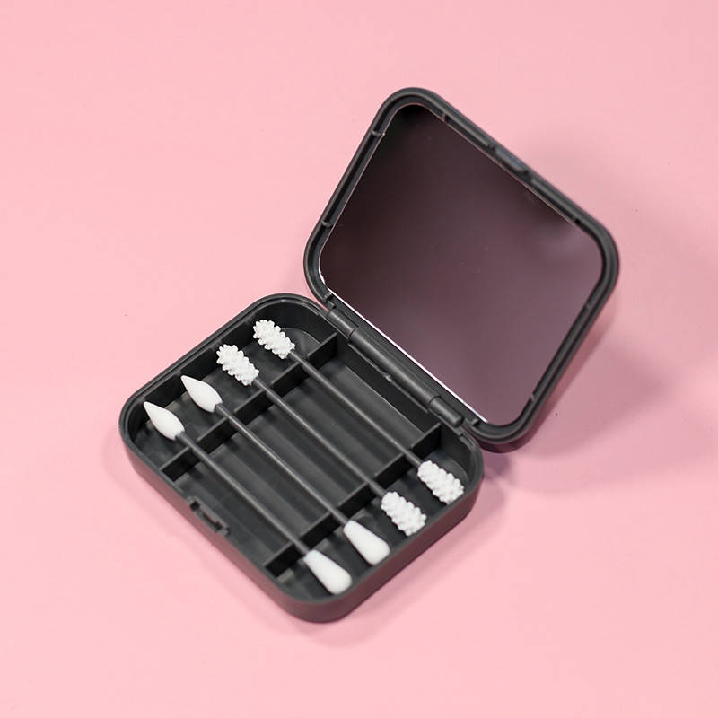 

Палочки ушные силиконовые многоразовые экологичные 4шт, Черный футляр с зеркалом