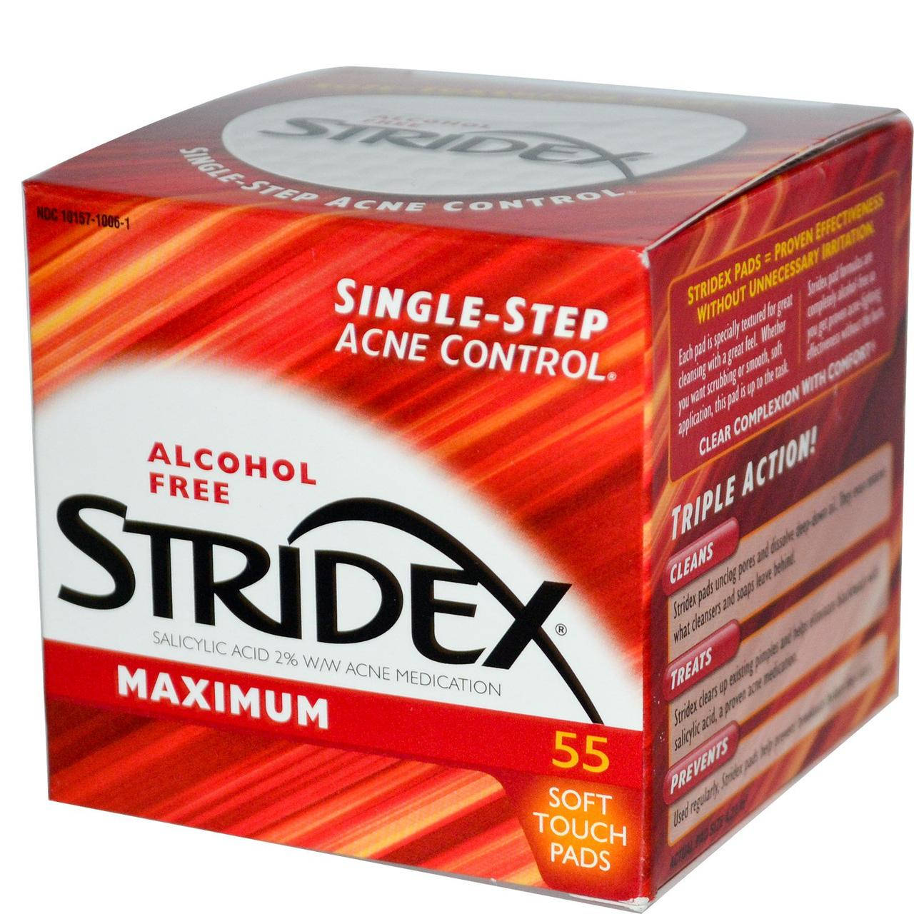 

Stridex Одношаговое средство от угрей, максимальная сила, без спирта, 55 мягких салфеток
