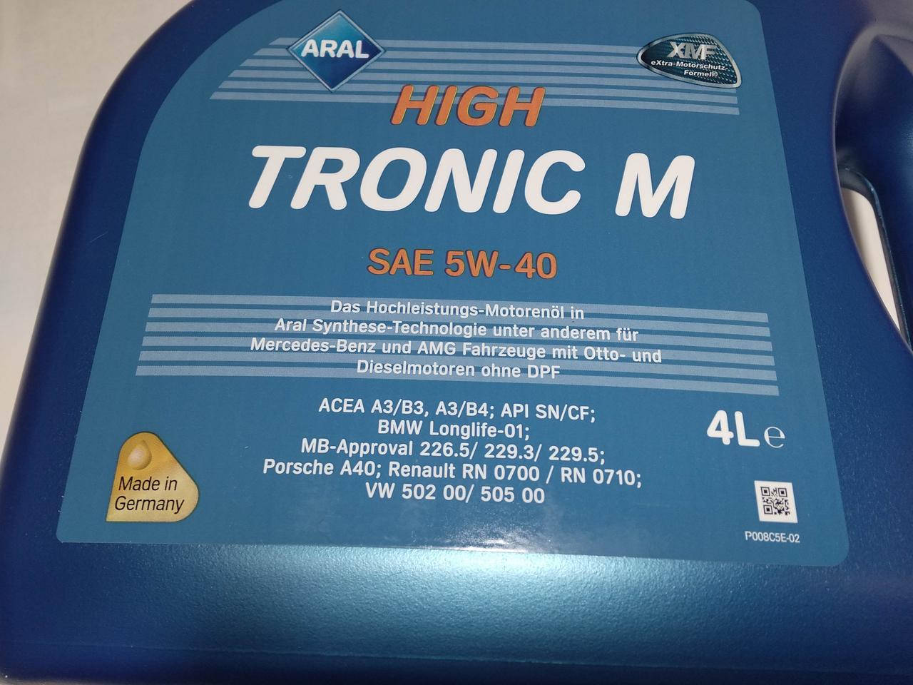 

Масло моторное 5W-40 синтетическое ARAL High Tronic M 4л