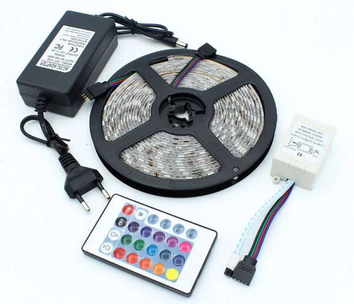 

Светодиодная лента 5050 RGB 12V с пультом в комплекте + блок питания на 7 цветов