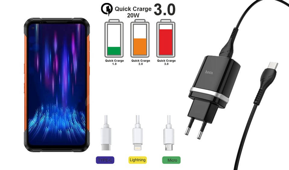 

Сетевое зарядное устройство Doogee S97 Pro, Мощность 18W., Черный