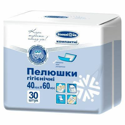 

Пеленки гигиенические 40см х 60см, ТМ "Белоснежка" КОМПАКТНЫЕ №30
