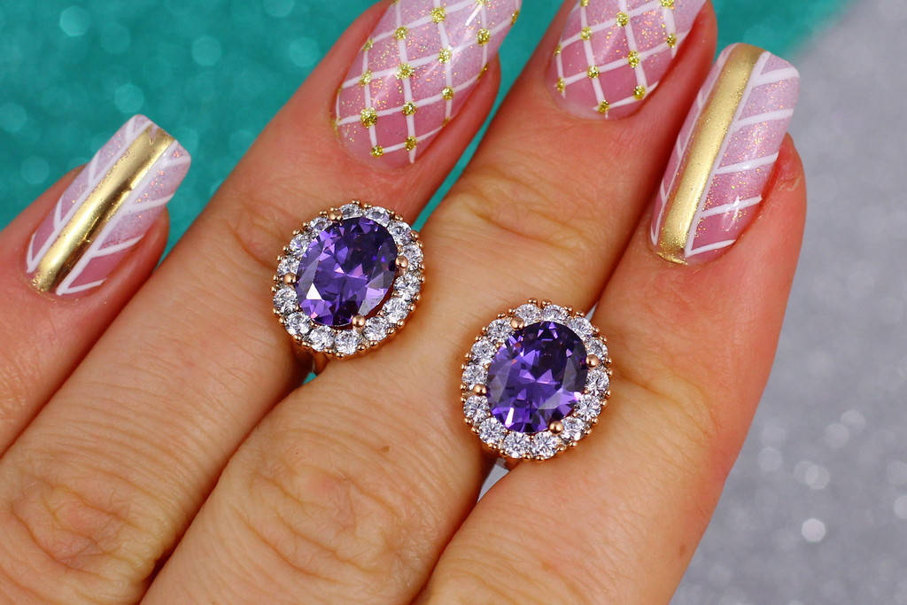 

Серьги Xuping Jewelry малинки с фиолетовым камнем 1,3 см золотистые