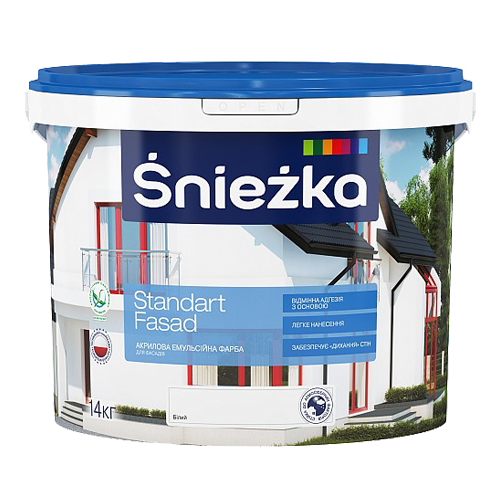 

Краска акриловая Sniezka Standart Fasad фасадная 14кг, Белый