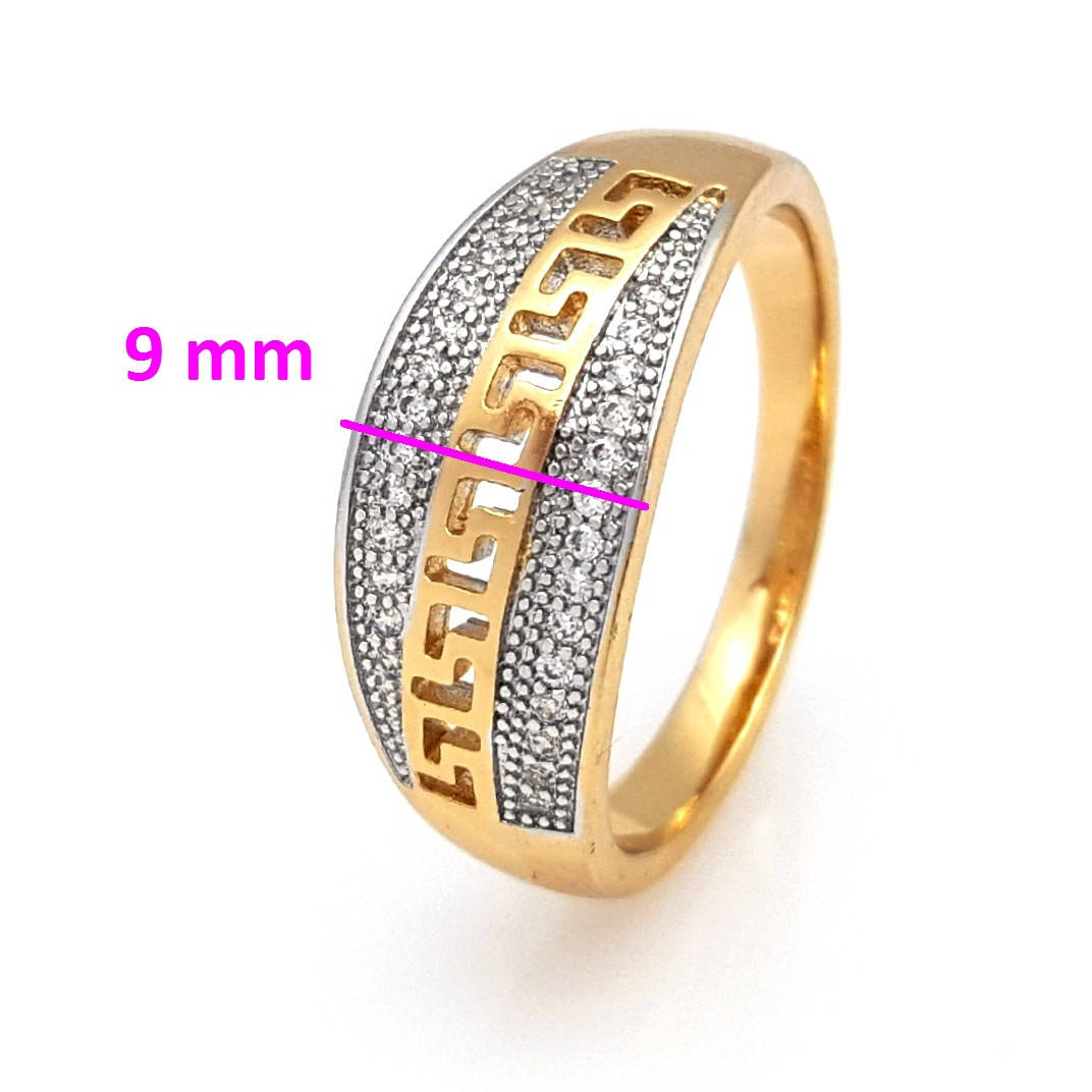 

Кольцо с греческим узором и россыпью циркония, p. 17, р. 18, р. 18,5, позолота + родий, Xuping, 18К