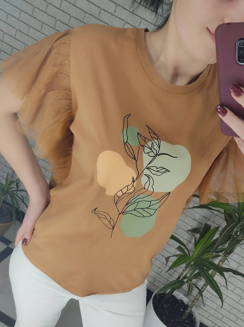 

Футболка женская котон принт равчики фатин №RT03