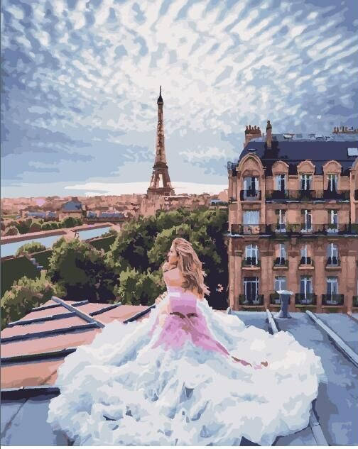 

Картина по номерам без коробки Paintboy Она напротив Эйфелевой башни 40х50см (GX 25433)