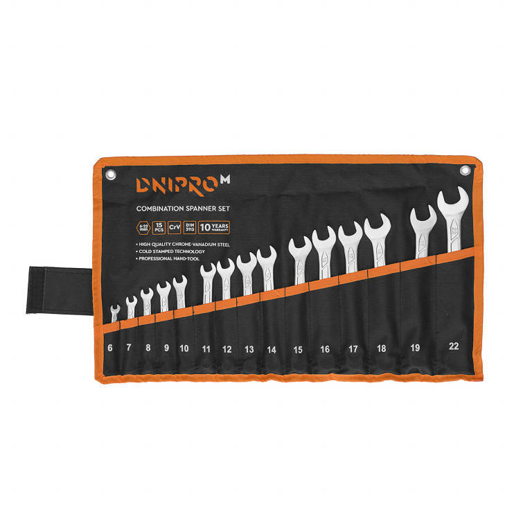 

Набор ключей рожково-накидных, 15шт в чехле Дніпpo