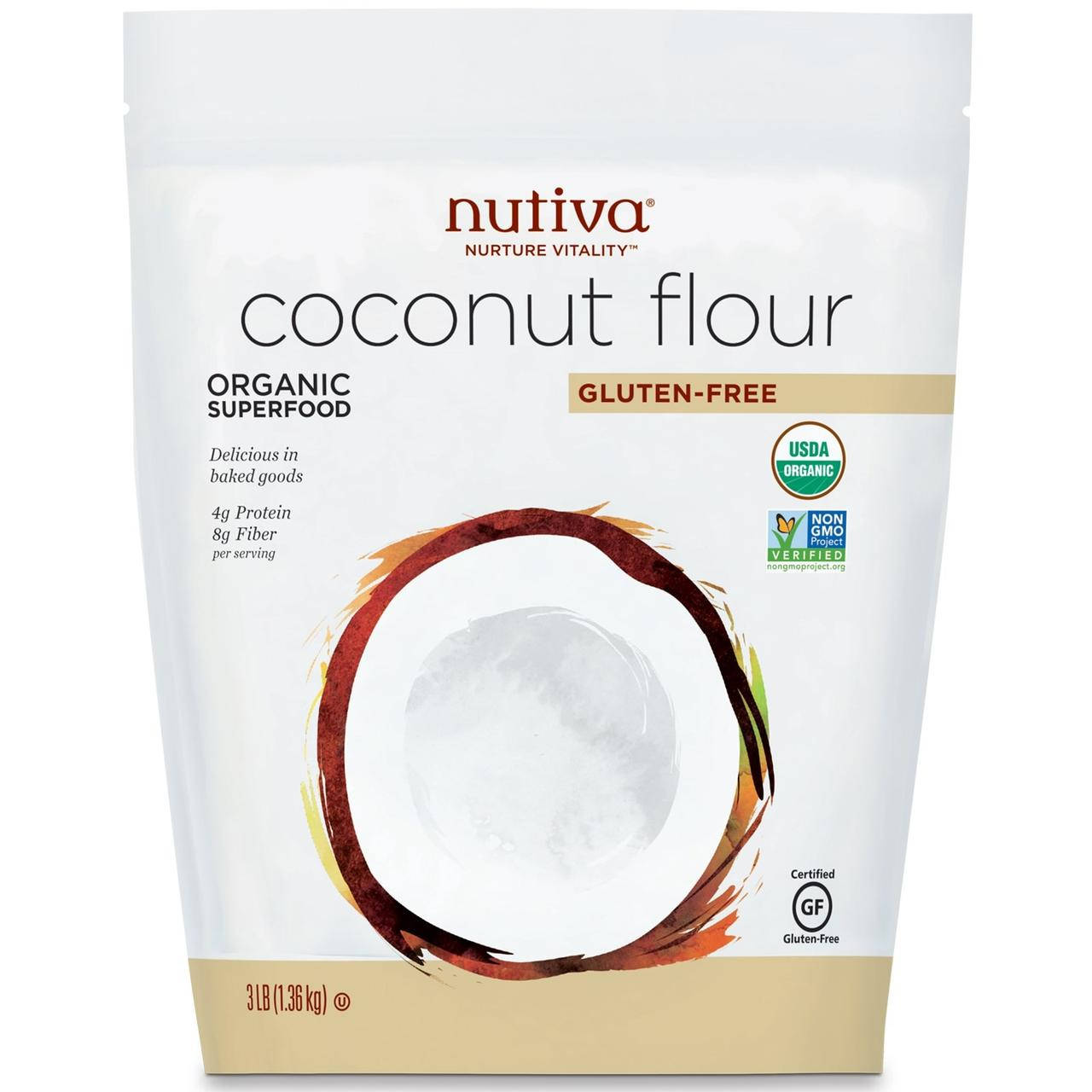 

Nutiva, Кокосовая мука, безглютеновая, 3 фунта (1.36 кг)
