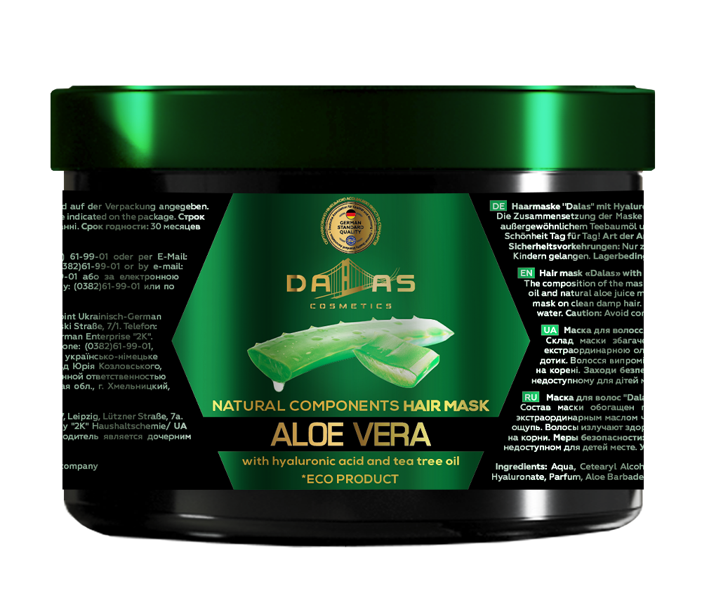 

Маска для волос "Dalas" с гиалуроновой кислотой, натуральным соком алоэ и маслом чайного дерева 500мл