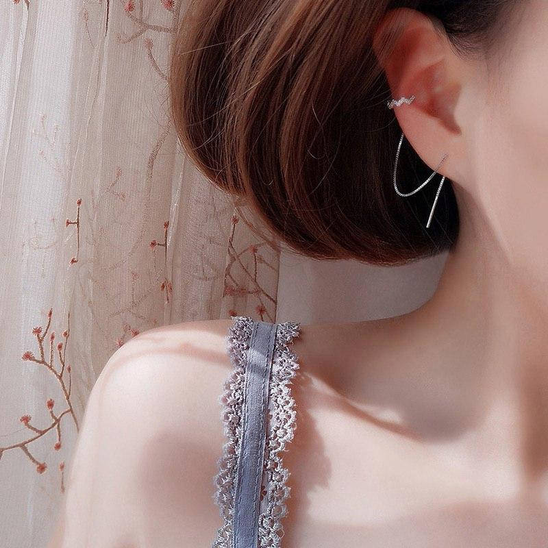 

Серьги-протяжки + кафф на хрящик с камнями, длинные сережки висюльки 10см, серебряное покрытие 925 пробы