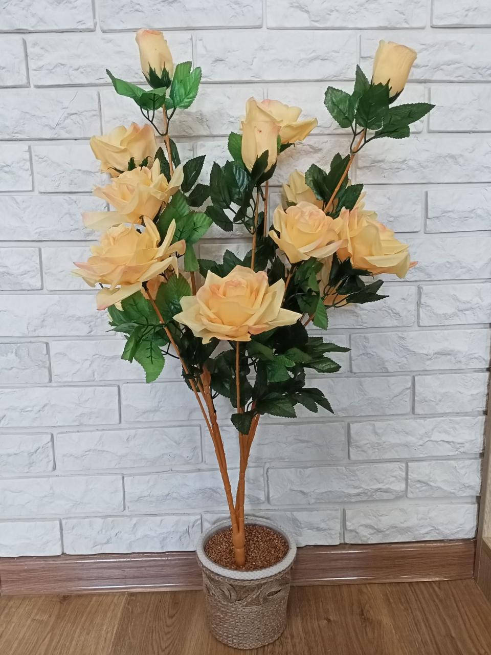 

Искусственные цветы VIP букет из 10 желтых Роз на литой ножке коричневой 13 веток 770 мм, Разные цвета