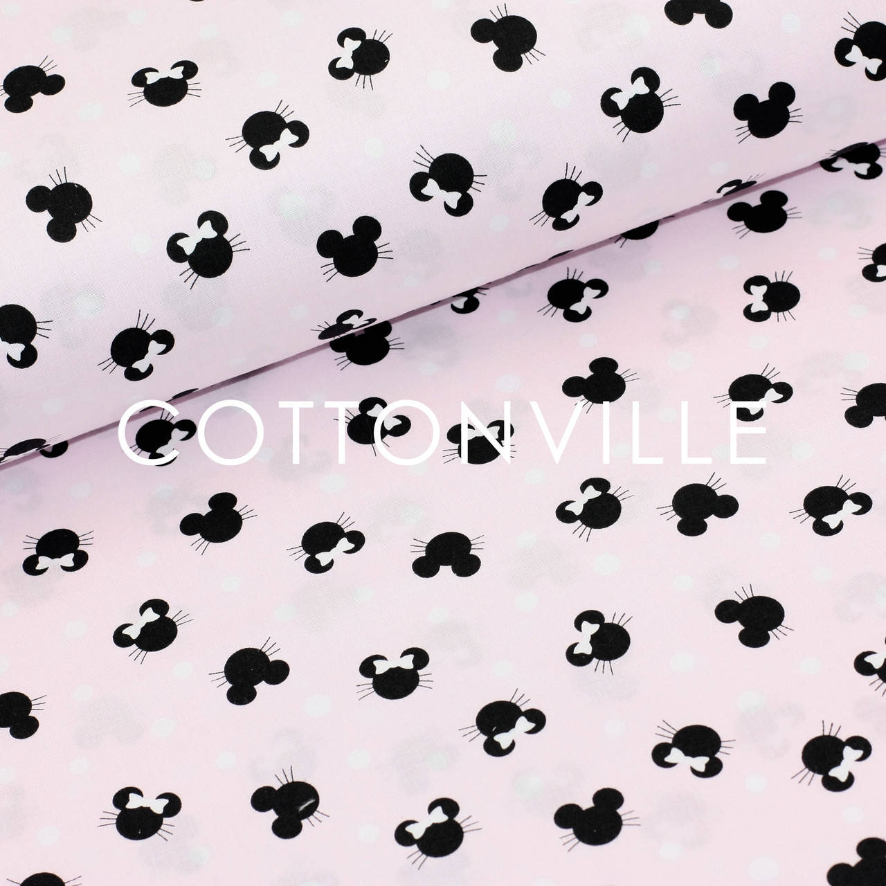 

Бязь Мышки с белыми горошками на нежно-розовом