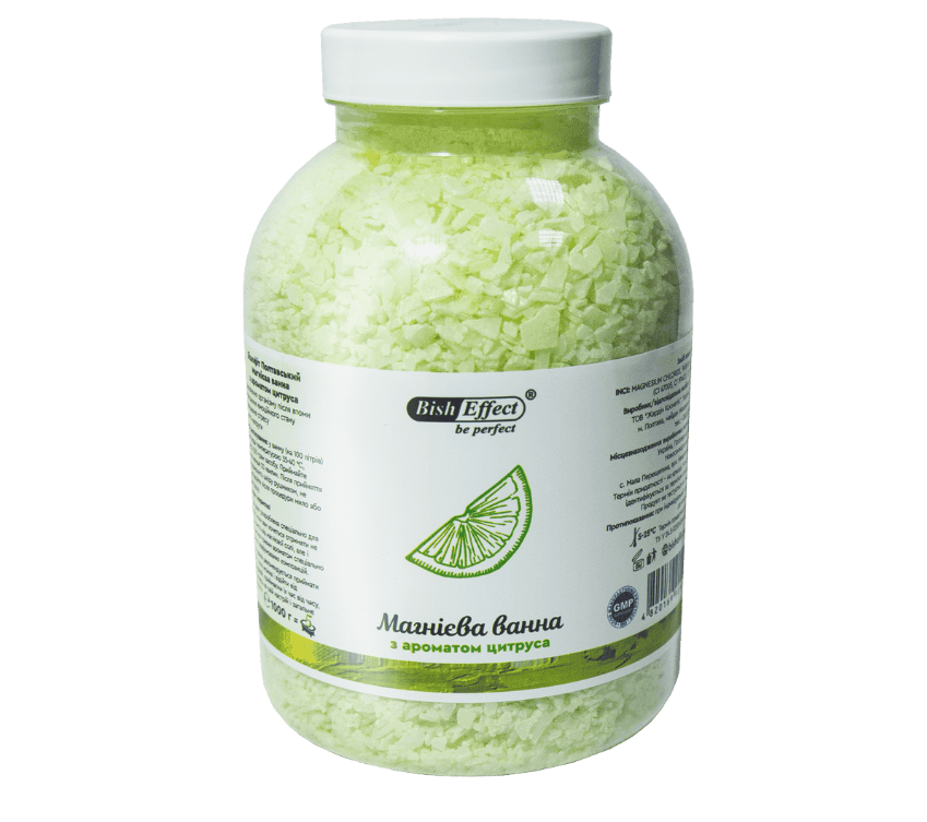 

Магниевые ванны Бишофит Полтавский BishEffect с ароматом цитруса 1000 г