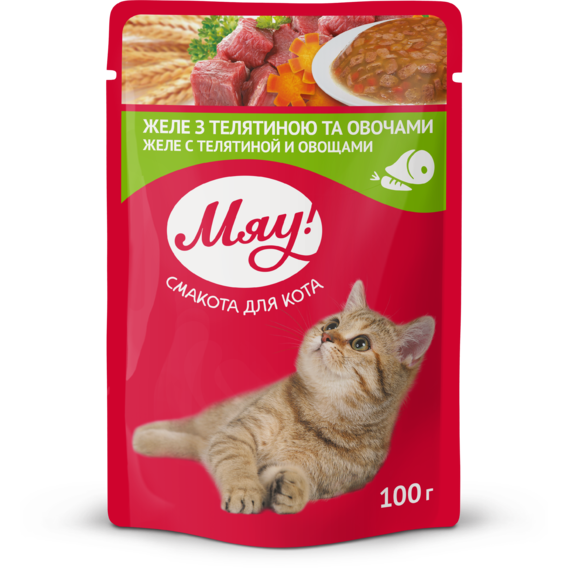 

Вологий корм Мяу желе Телятина-овочі 100г