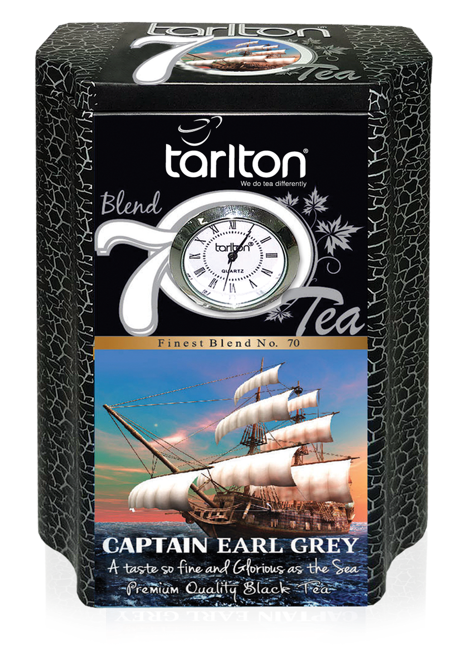 

Чай черный листовой Тарлтон Captain Earl Grey с маслом бергамота 200 г в жестяной банке с часами