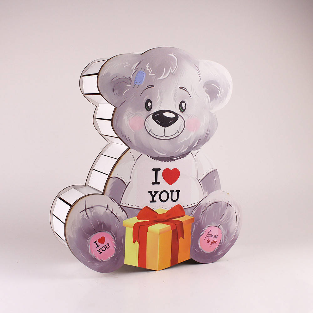 

Коробка деревянная мишка "I love you" серый