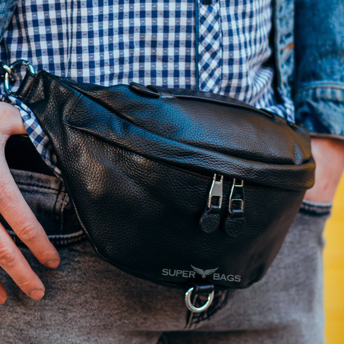 

Кожаная мужская сумка на пояс бананка Tiding Bag черная - MK67231, Черный