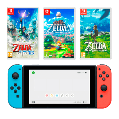

Набор Nintendo Switch Blue Red 32GB + The Legend of Zelda Breath of The Wild + Link's Awakening + Skyward